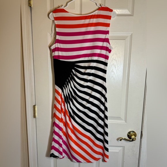 London Times Sleeveless Bright Stripe Ruched Sheath Dress - Picture 2 of 7